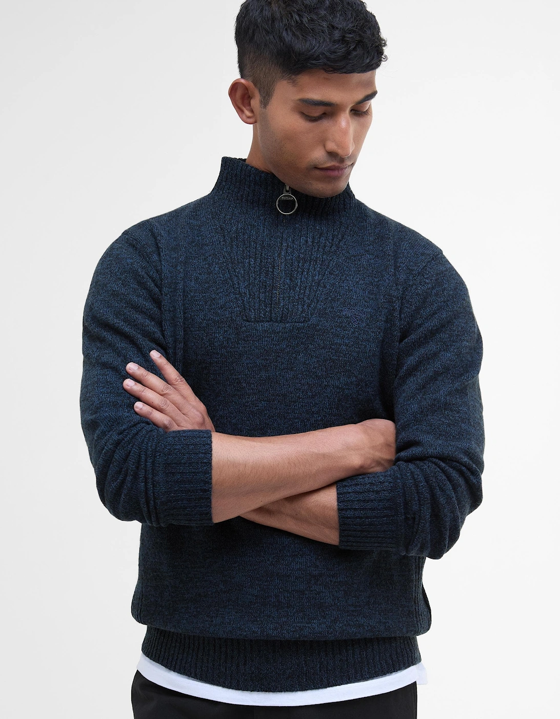 Essential Lambswool Mens Half-Zip Jumper - Navy Mix