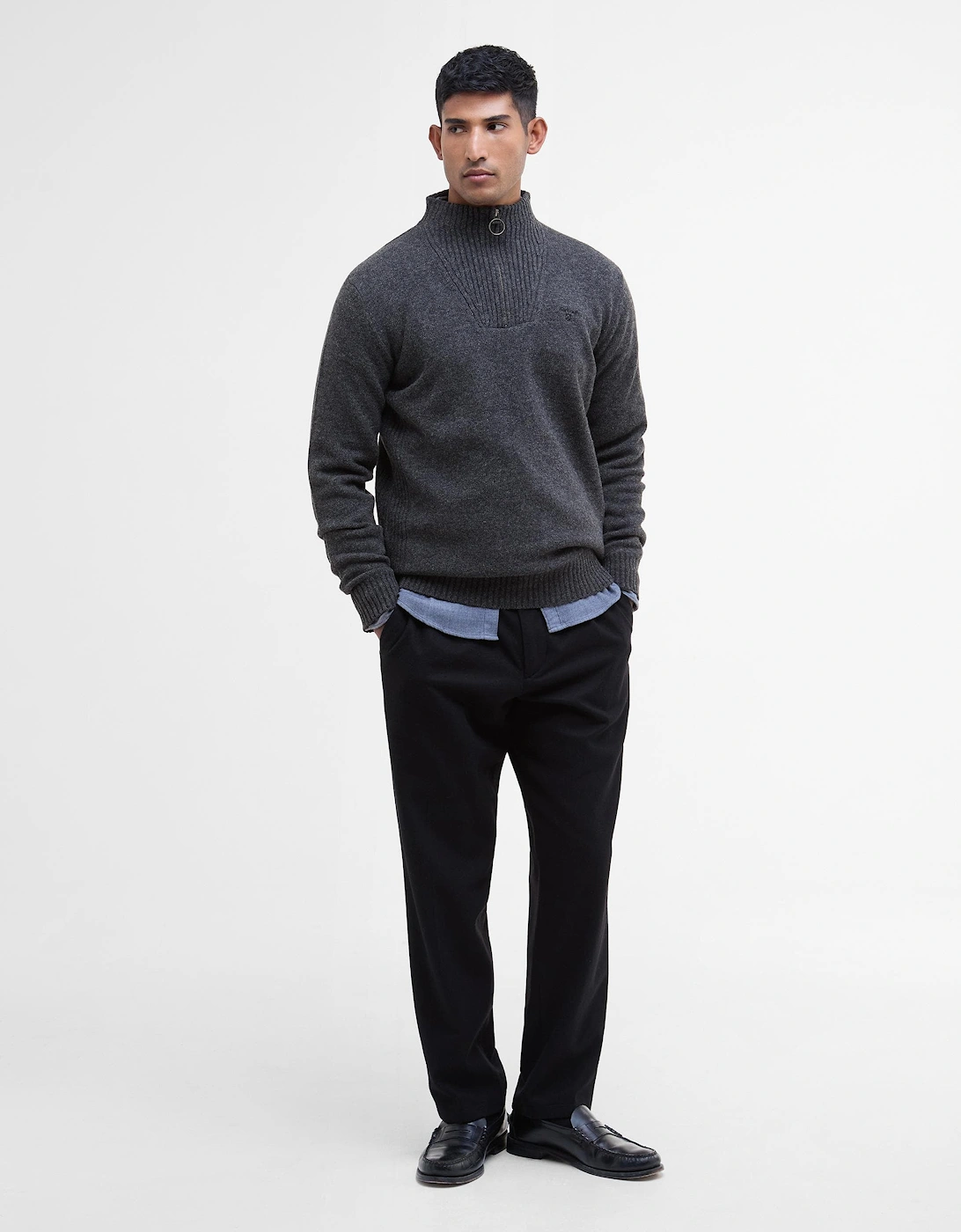 Essential Lambswool Mens Half-Zip Jumper - Charcoal