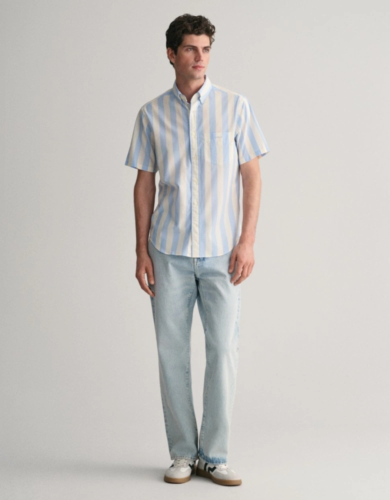 Mens Regular Fit Poplin Parasol Stripe Short Sleeve Shirt