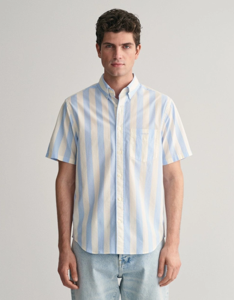 Mens Regular Fit Poplin Parasol Stripe Short Sleeve Shirt