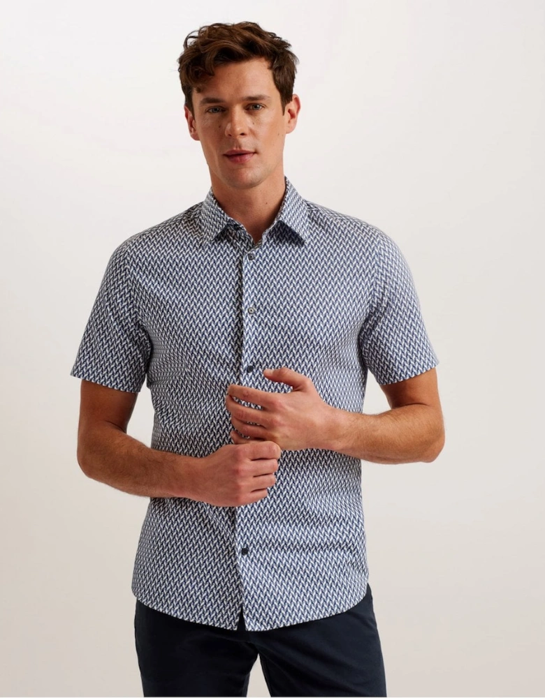 Lacesho Mens Short Sleeve Geometric Print Shirt