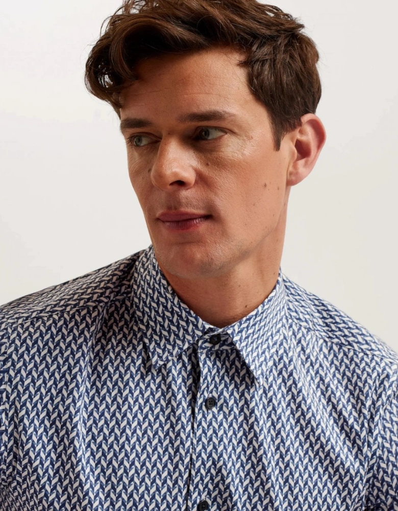 Lacesho Mens Short Sleeve Geometric Print Shirt