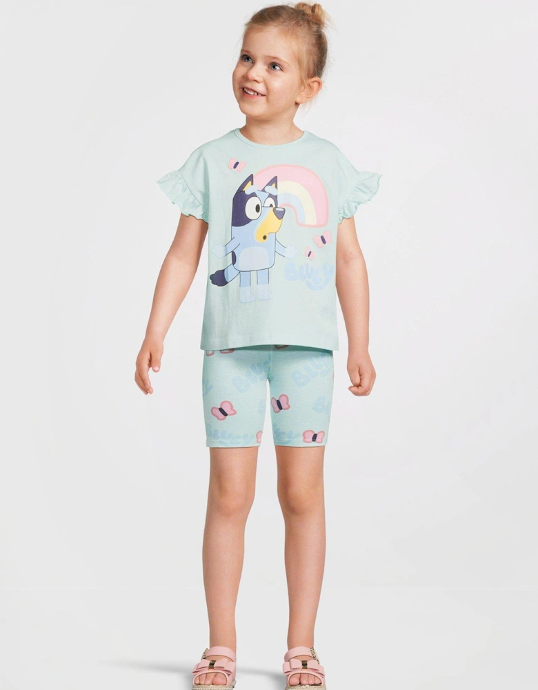 Short Sleeve Top And Cycling Short Set - Blue