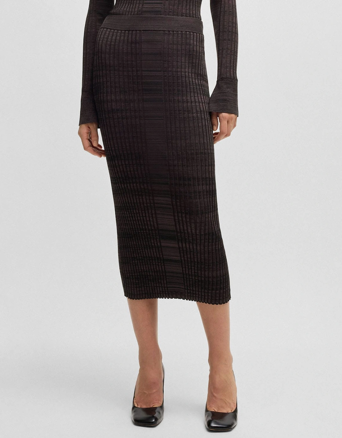 Hugo Boss Women's Farmina Ribbed Knit Midi Skirt - Brown - Size: 12