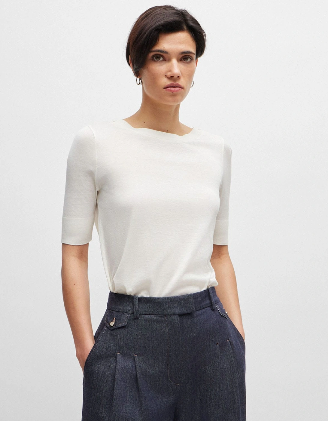 Hugo Boss Women's Eleanza Short Sleeve Silk Top - White - Size: 12