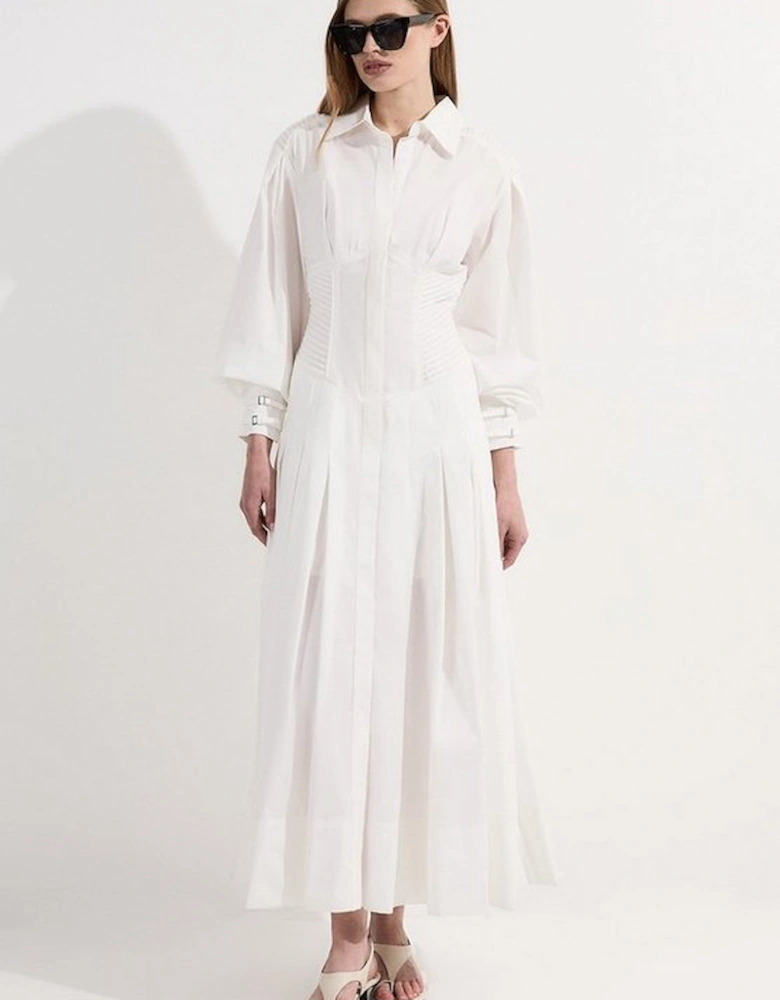 Archive Collection - Cotton Poplin Balloon Sleeve Corset Woven Maxi Dress