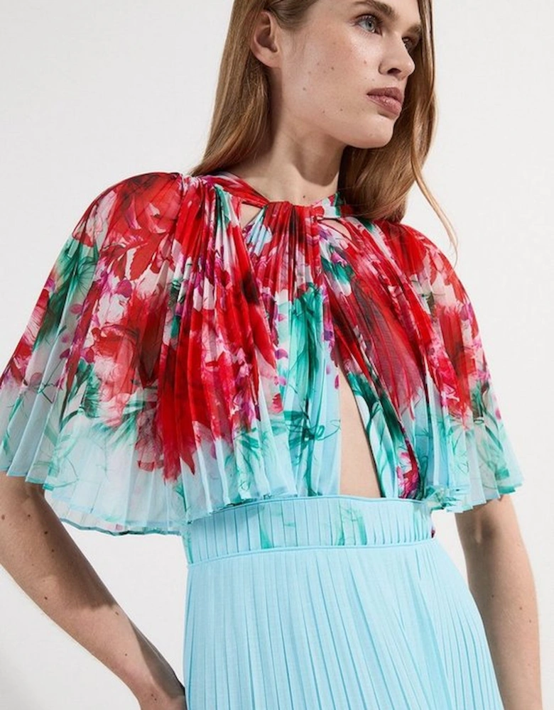 Floral Pleat Detail Woven Maxi Dress