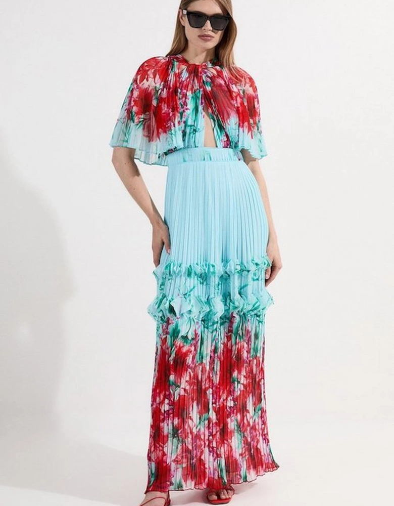 Floral Pleat Detail Woven Maxi Dress