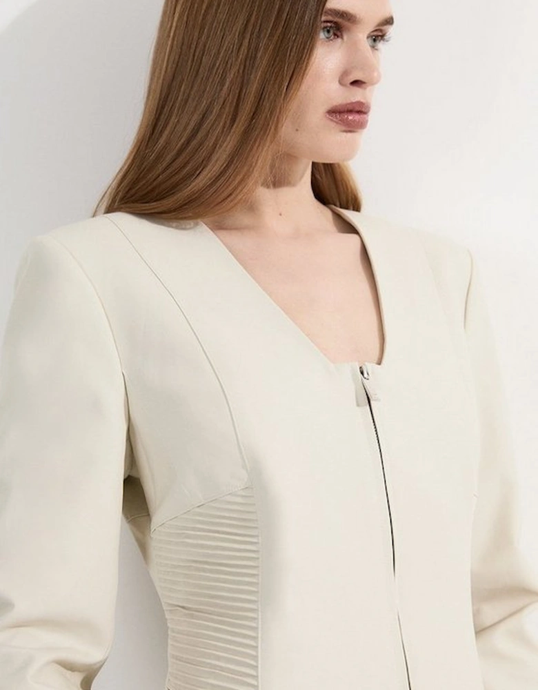 Archive Collection - Tailored Cotton Pintuck Grosgrain Zip Front Blazer