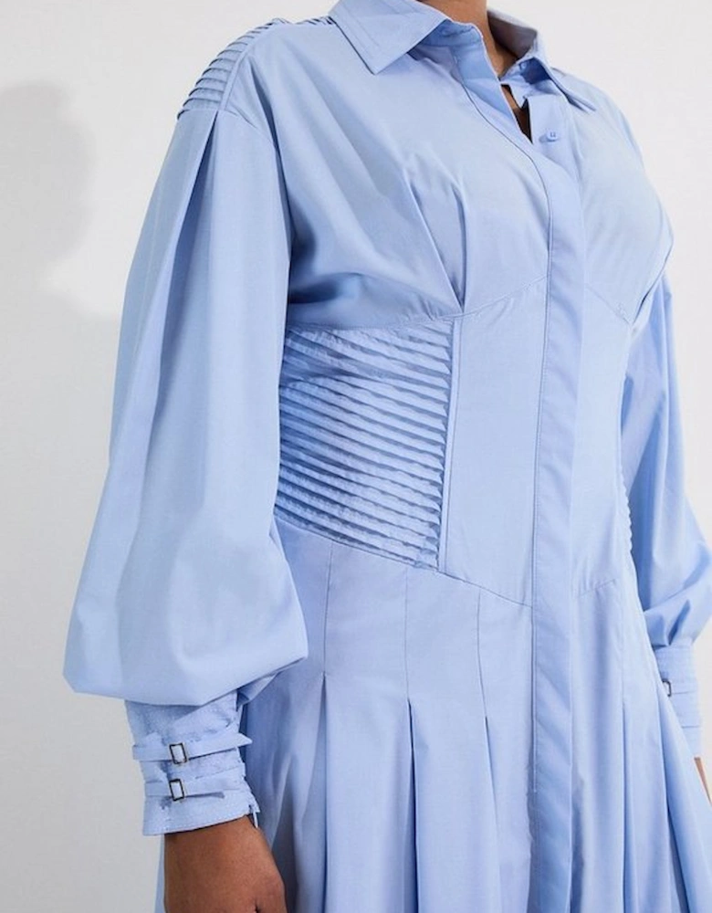 Archive Collection - Plus Size Cotton Poplin Balloon Sleeve Corset Woven Maxi Dress