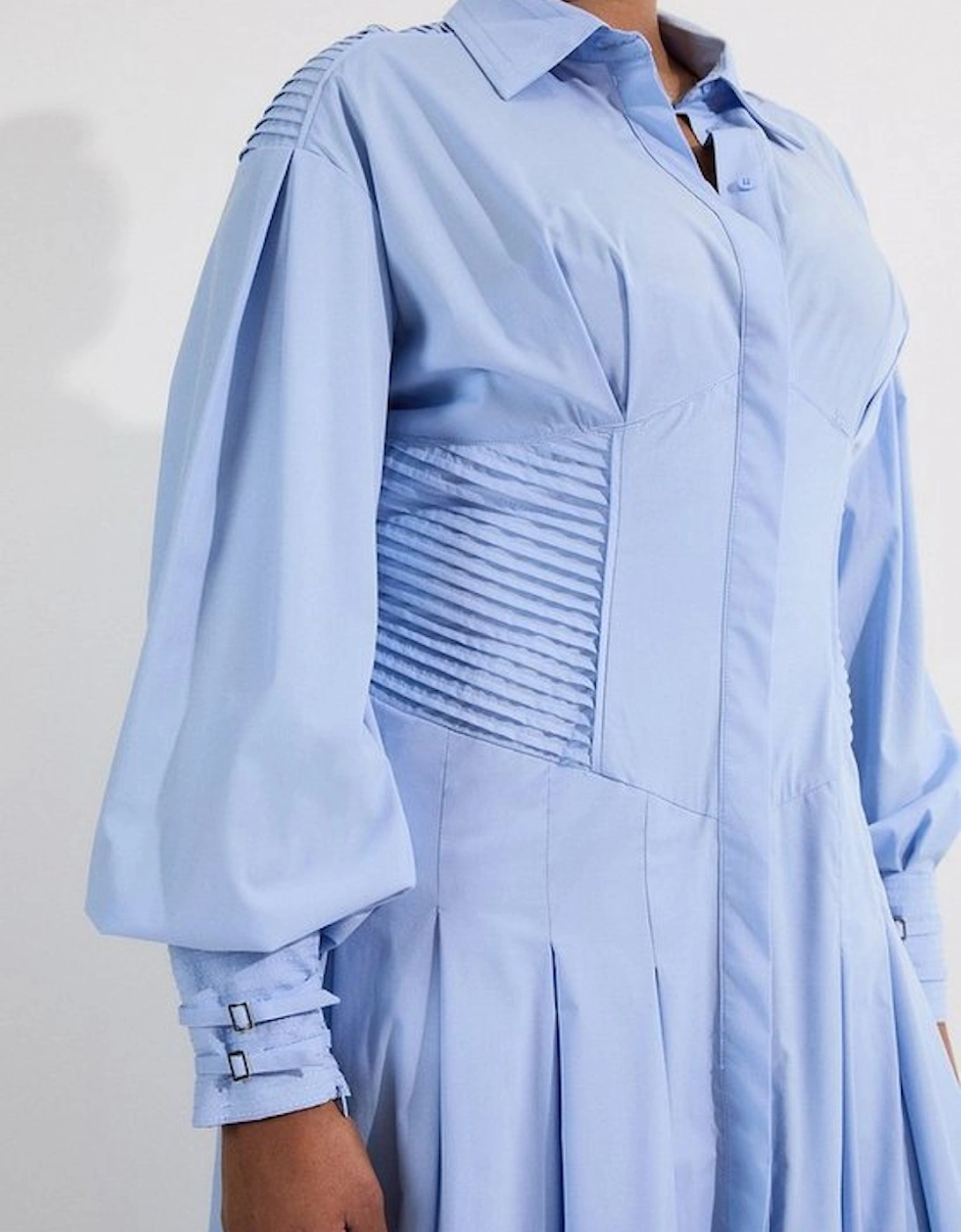 Archive Collection - Plus Size Cotton Poplin Balloon Sleeve Corset Woven Maxi Dress