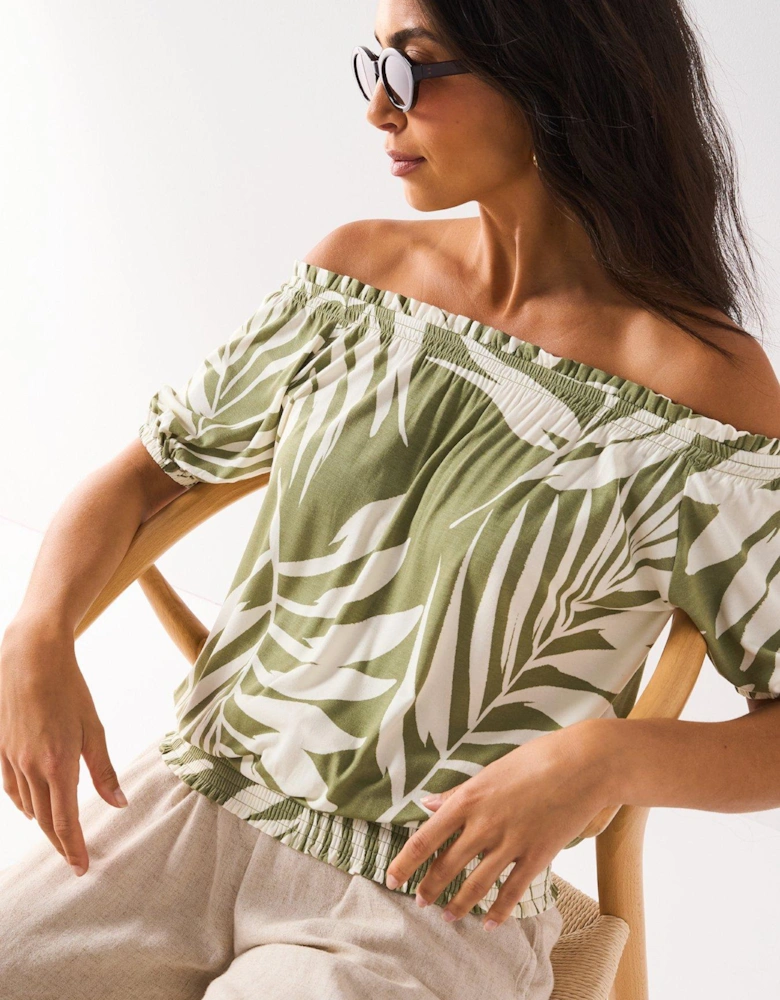 Bardot Shirred Waist Top - Print