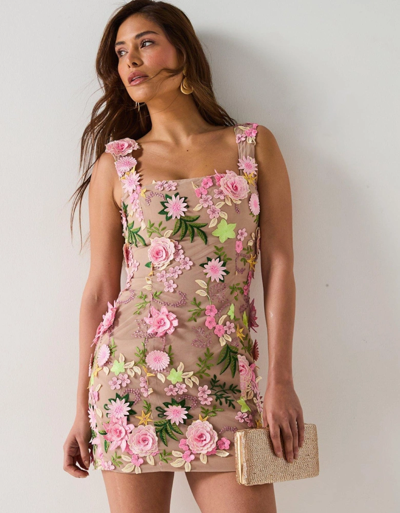 Aella Embroidered Mini Dress - Pink