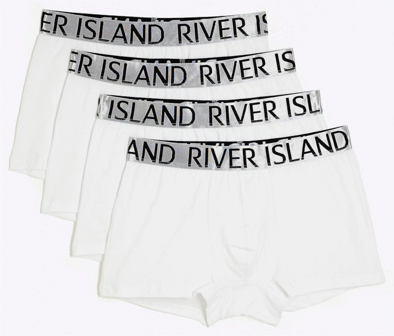 4 Pack Contrast Waistband Trunks - White