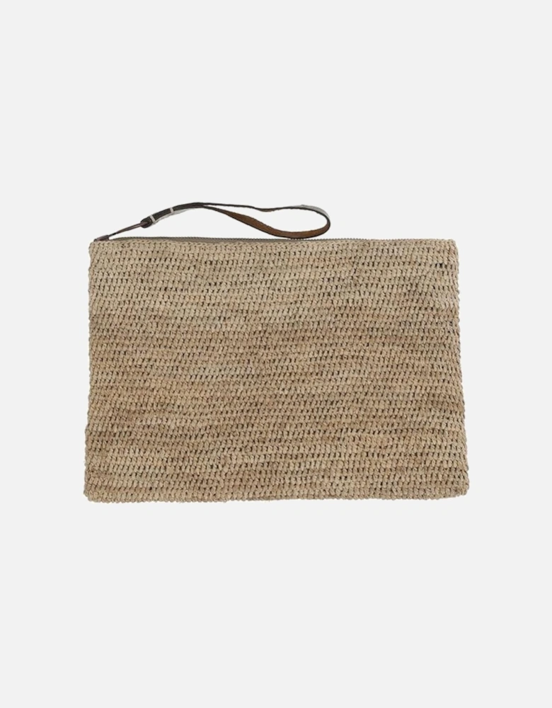 Raffia Ampy Pouch with Leather Strap Women - Beige Clutch Bags