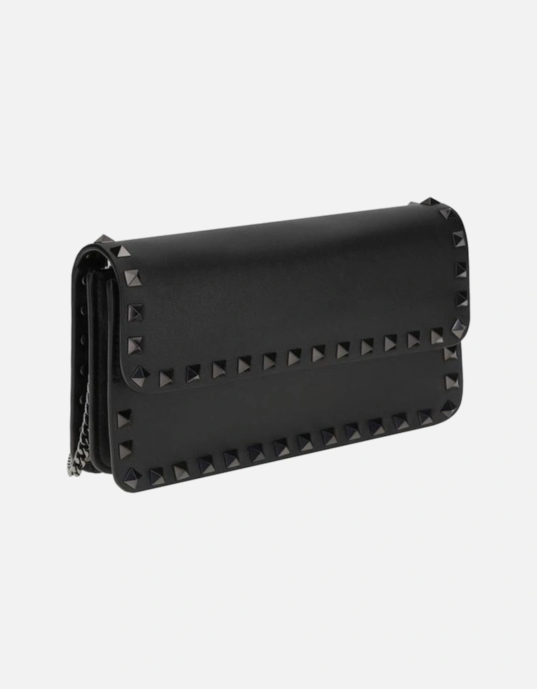 Leather Shoulder Bag with Rockstud Detailing Women - Black Wallets