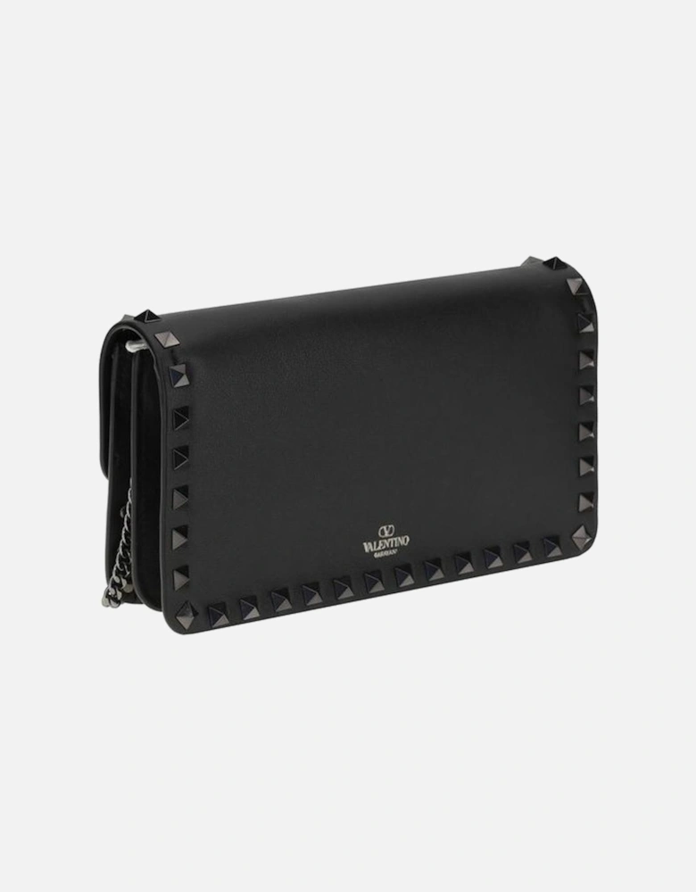 Leather Shoulder Bag with Rockstud Detailing Women - Black Wallets