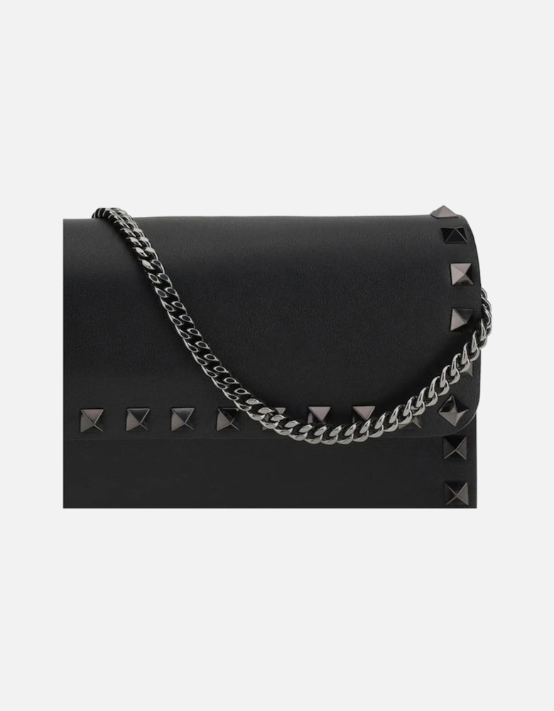 Leather Shoulder Bag with Rockstud Detailing Women - Black Wallets