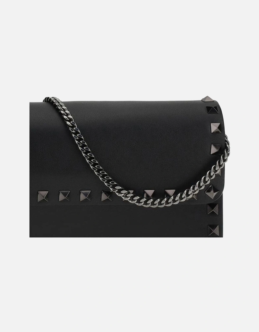 Leather Shoulder Bag with Rockstud Detailing Women - Black Wallets