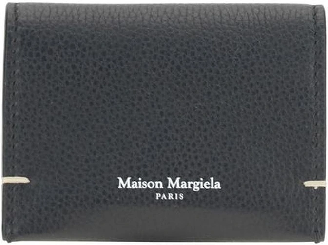 Bi-Fold Leather Card Holder with Logo Print Women - Black Wallets