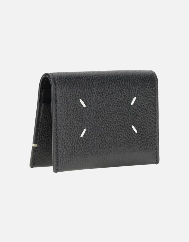 Bi-Fold Leather Card Holder with Logo Print Women - Black Wallets