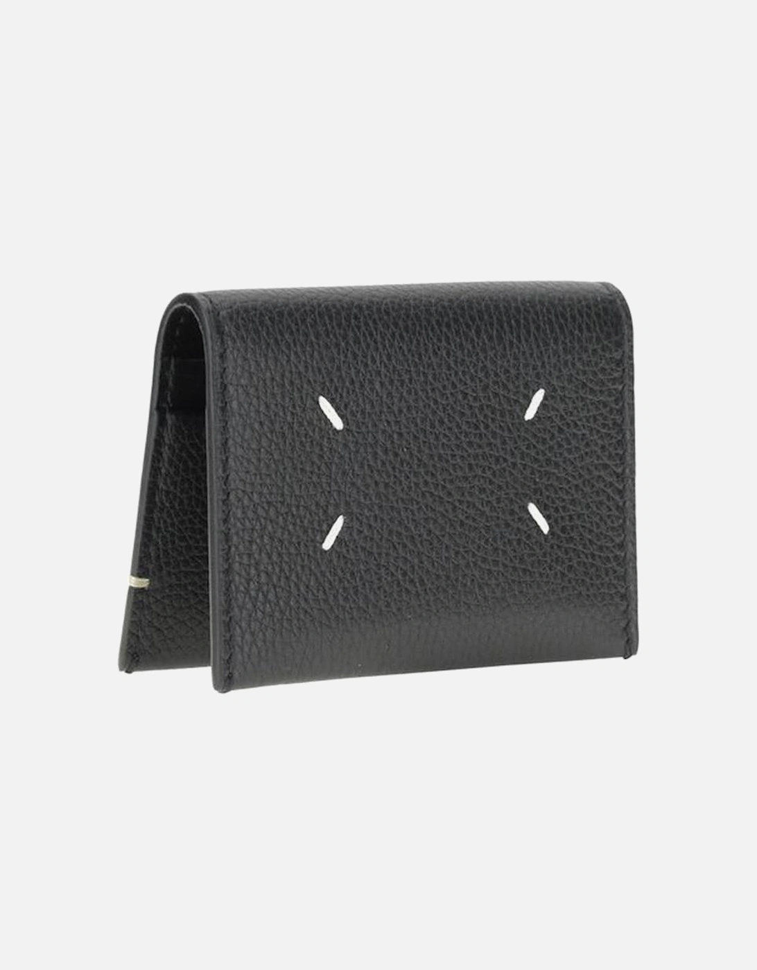 Bi-Fold Leather Card Holder with Logo Print Women - Black Wallets