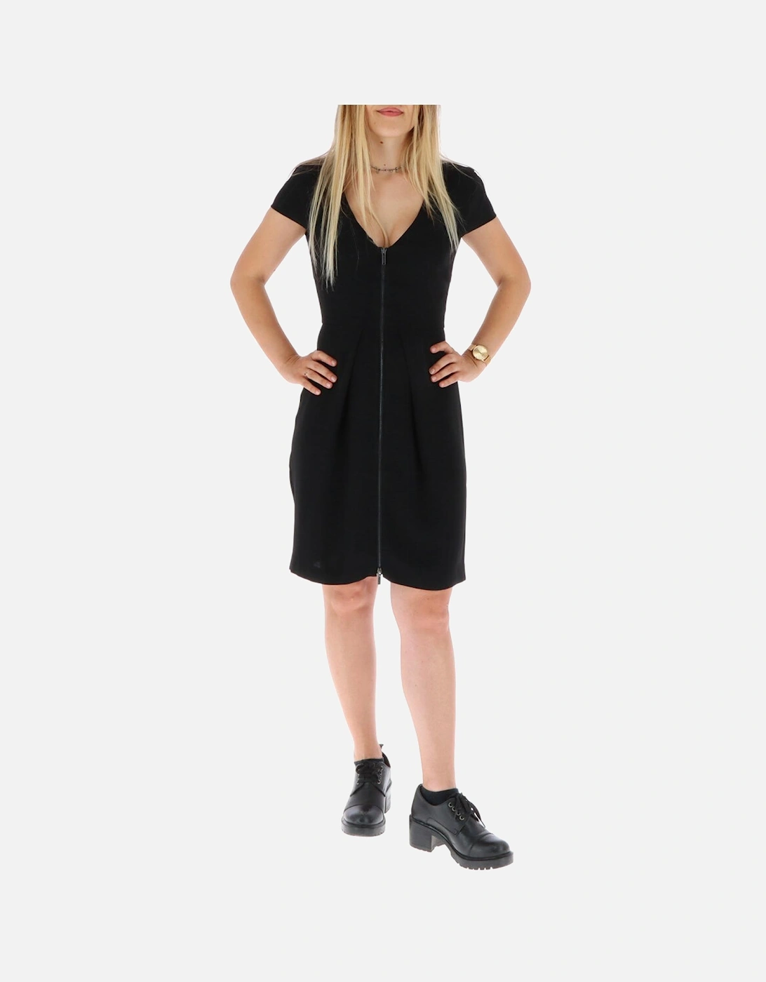 Short Sleeve V-Neck Zip Dress Women - Black Dresses, 4 of 3