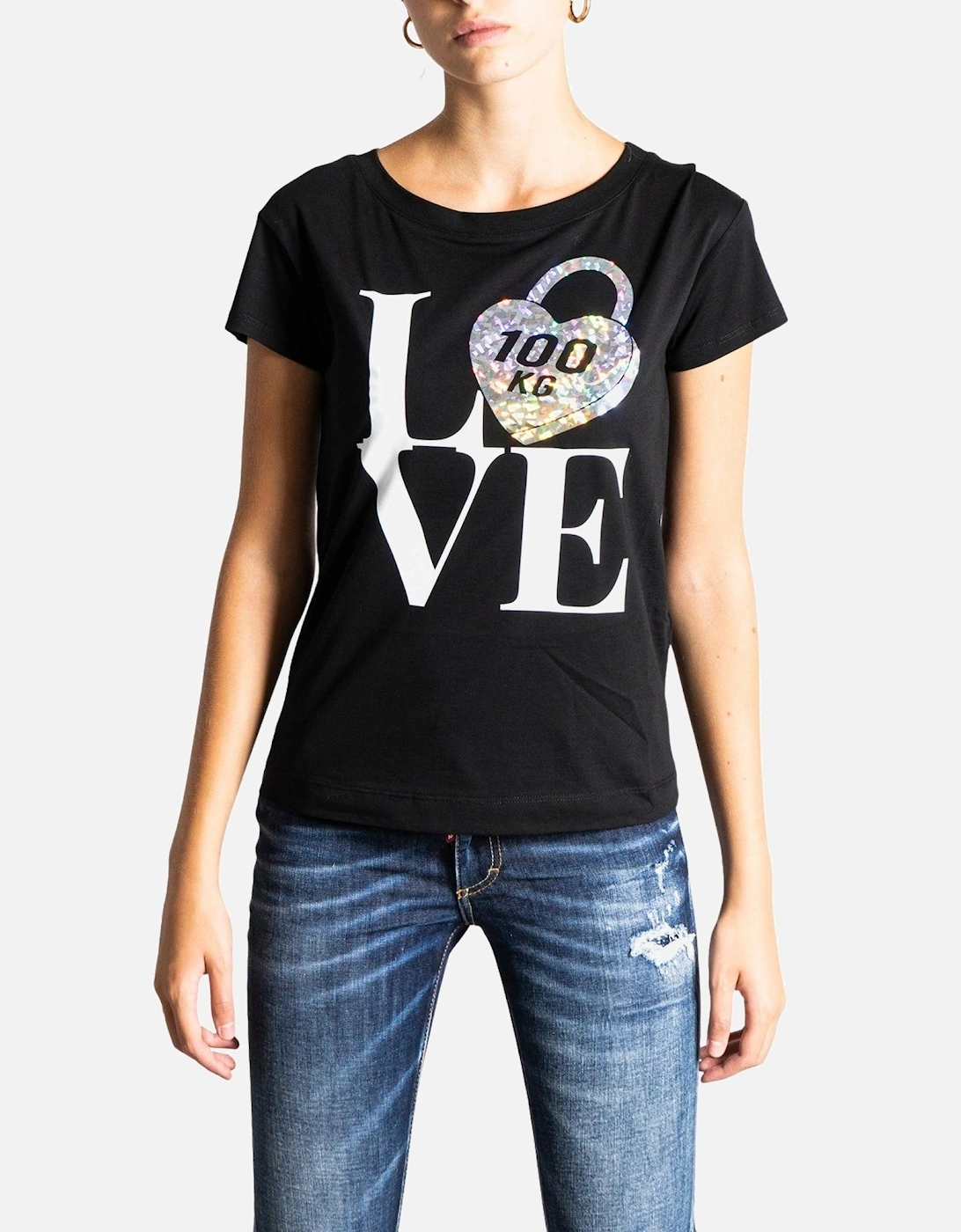 Printed Short Sleeve Round Neck T-Shirt Women - Black Shirts, 3 of 2