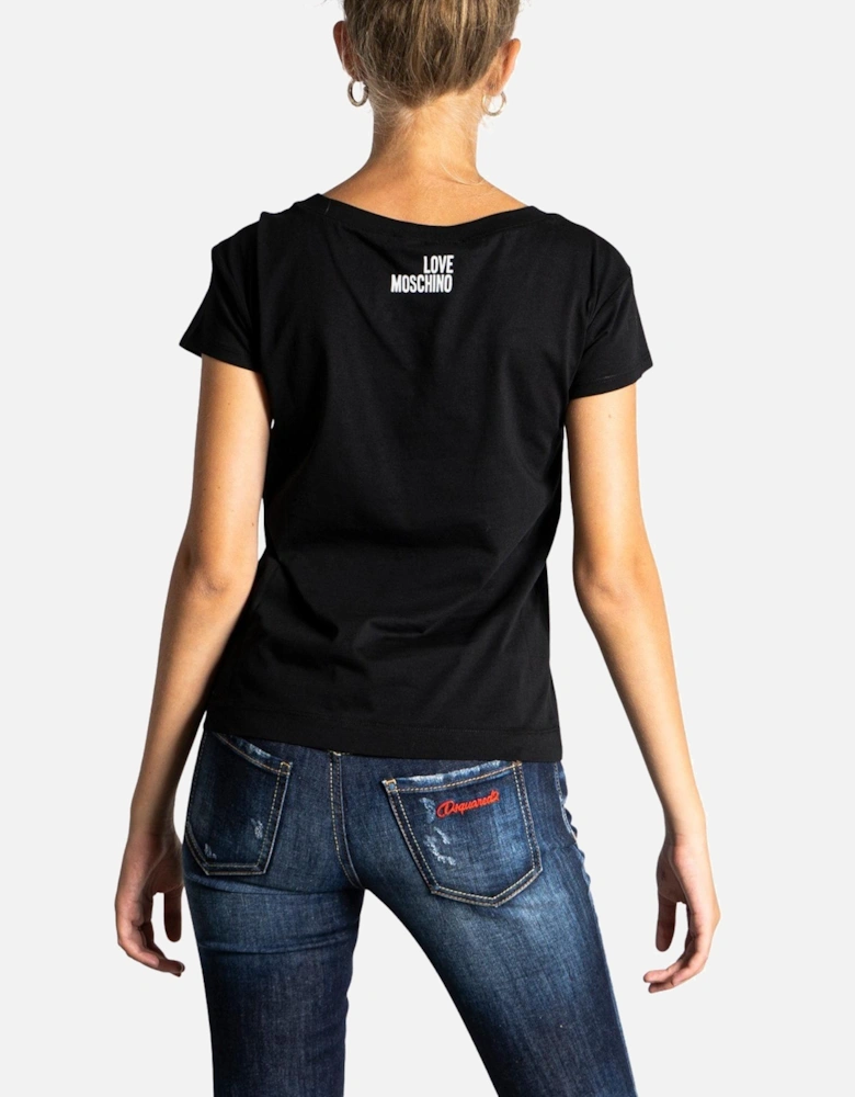 Printed Short Sleeve Round Neck T-Shirt Women - Black Shirts