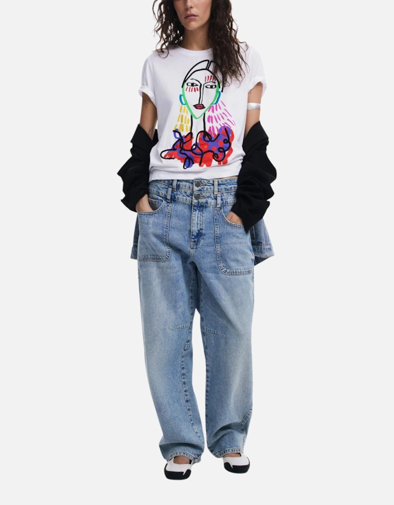 Printed Short Sleeve Round Neck T-shirt Women - White Shirts
