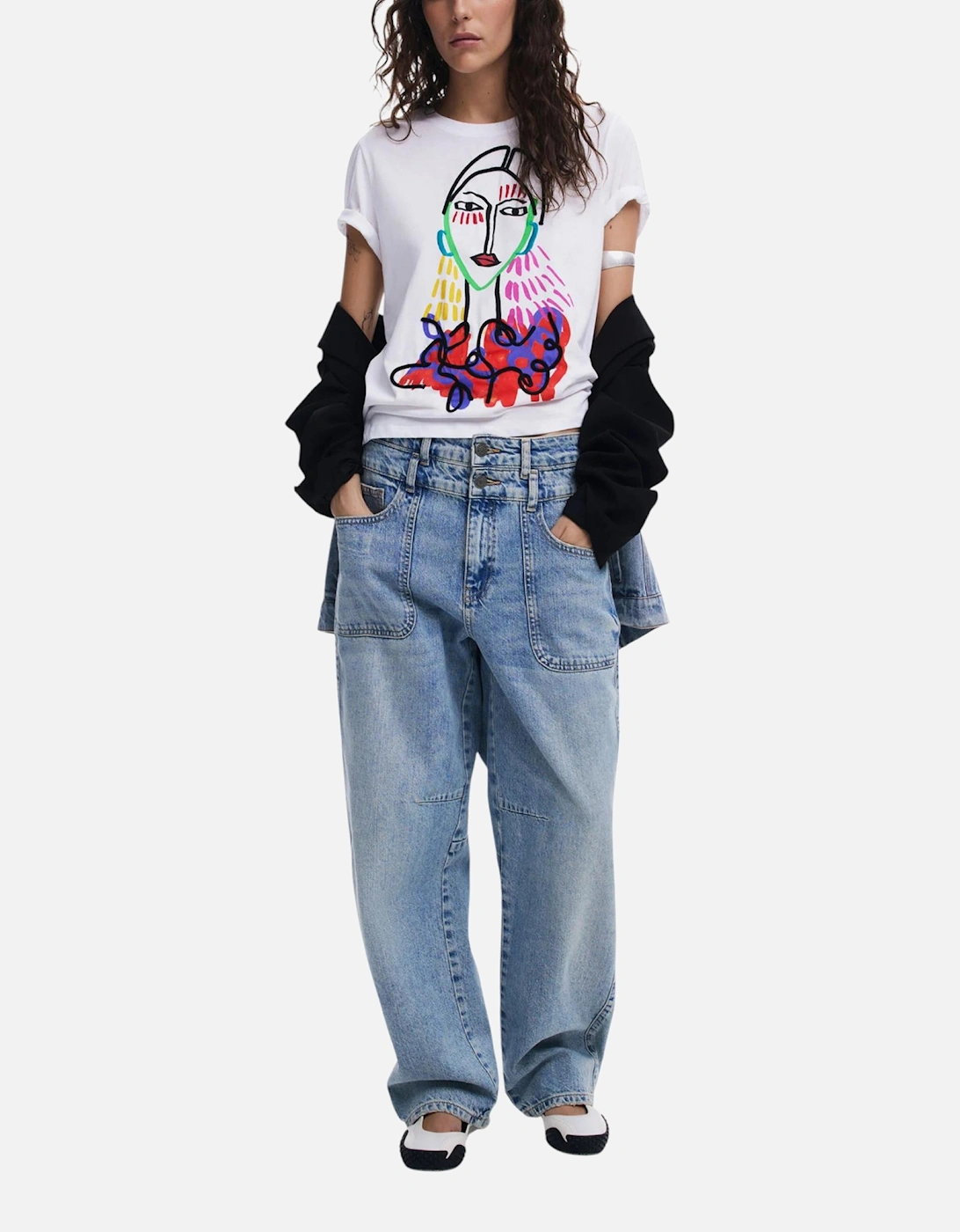 Printed Short Sleeve Round Neck T-shirt Women - White Shirts