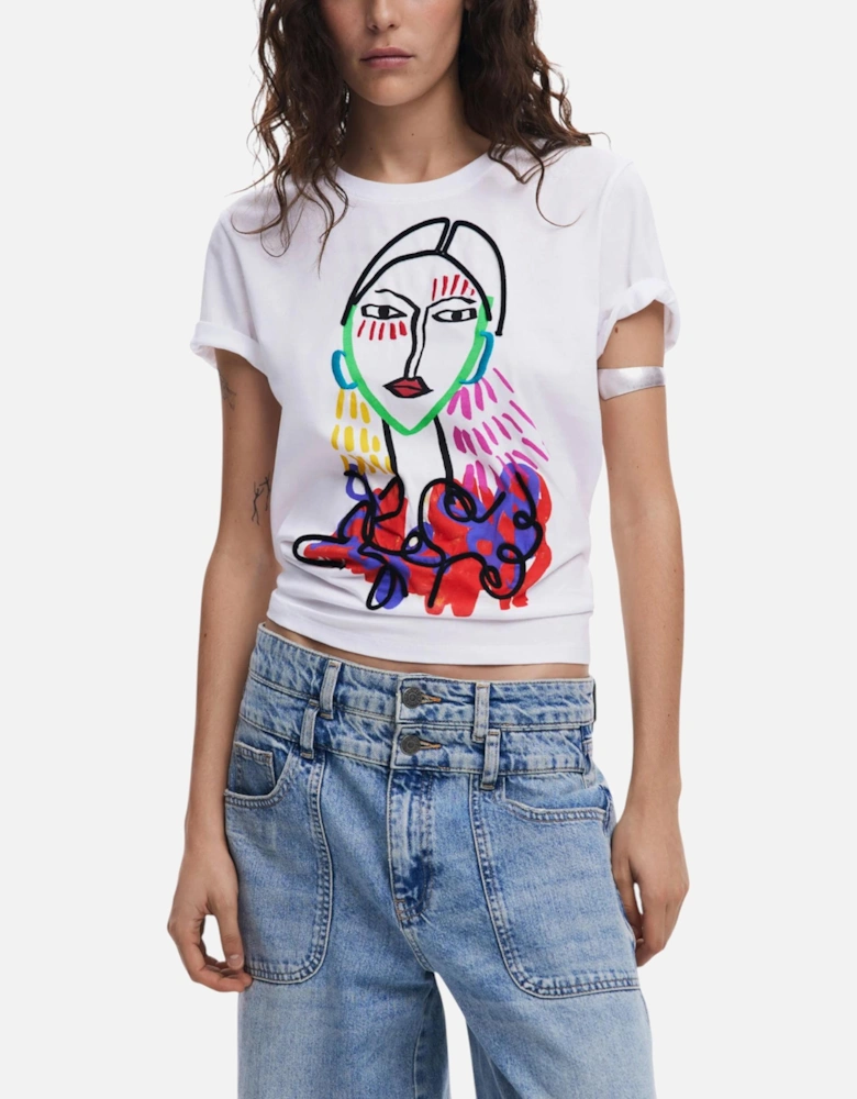 Printed Short Sleeve Round Neck T-shirt Women - White Shirts