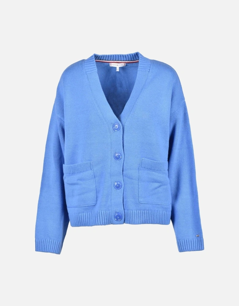 V-Neck Button Cardigan with Front Pockets Women - Light Blue Sweaters