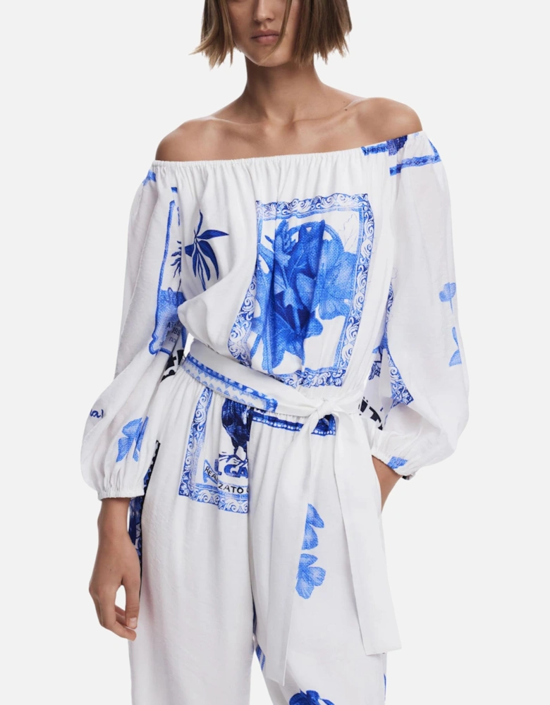 Floral Pattern Long Sleeve Jumpsuit Women - White