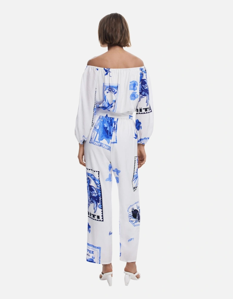 Floral Pattern Long Sleeve Jumpsuit Women - White