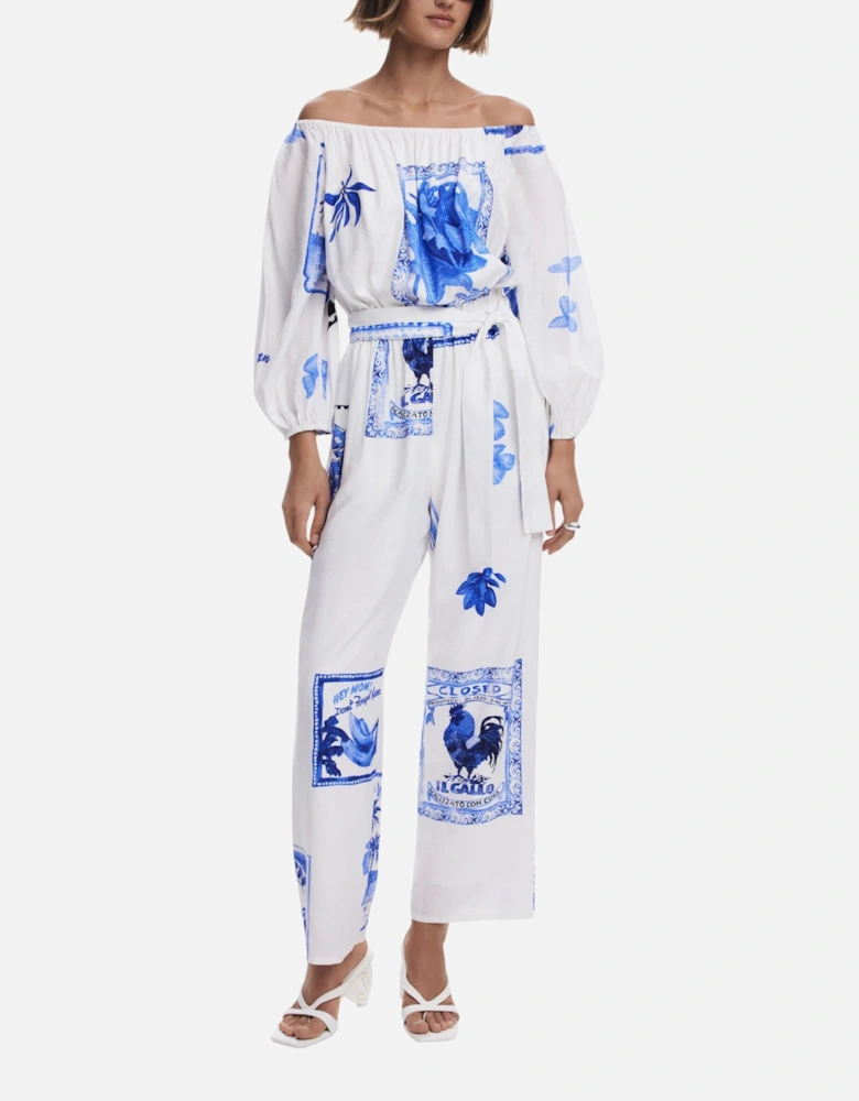 Floral Pattern Long Sleeve Jumpsuit Women - White
