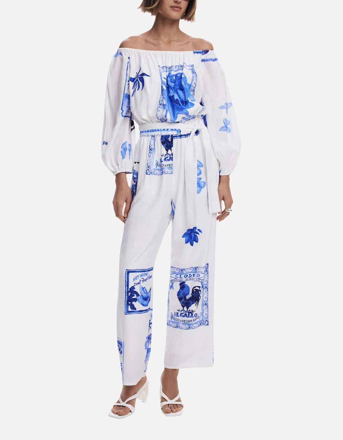 Floral Pattern Long Sleeve Jumpsuit Women - White, 4 of 3