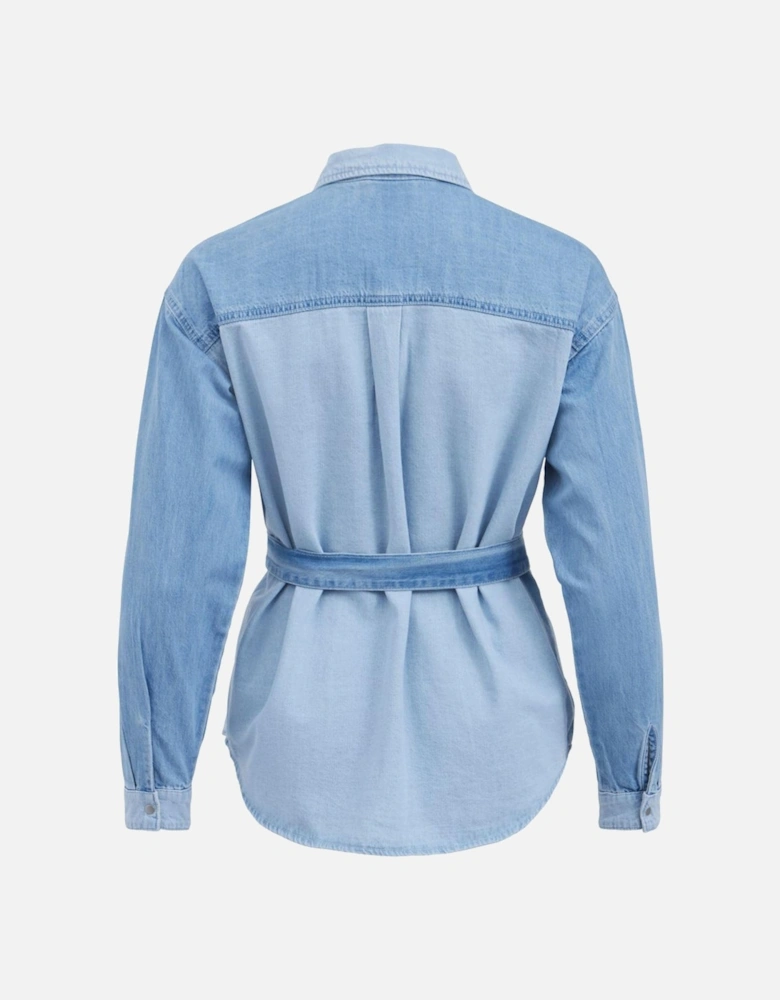 Plain Cotton Long Sleeve Shirt Women - Light Blue