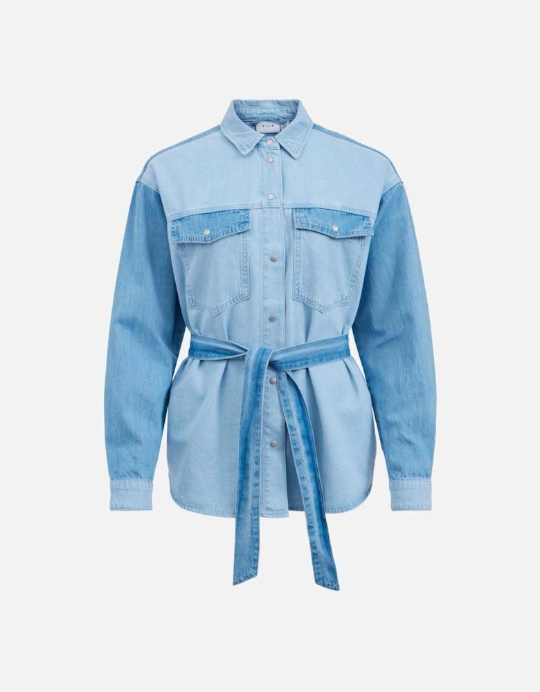Plain Cotton Long Sleeve Shirt Women - Light Blue
