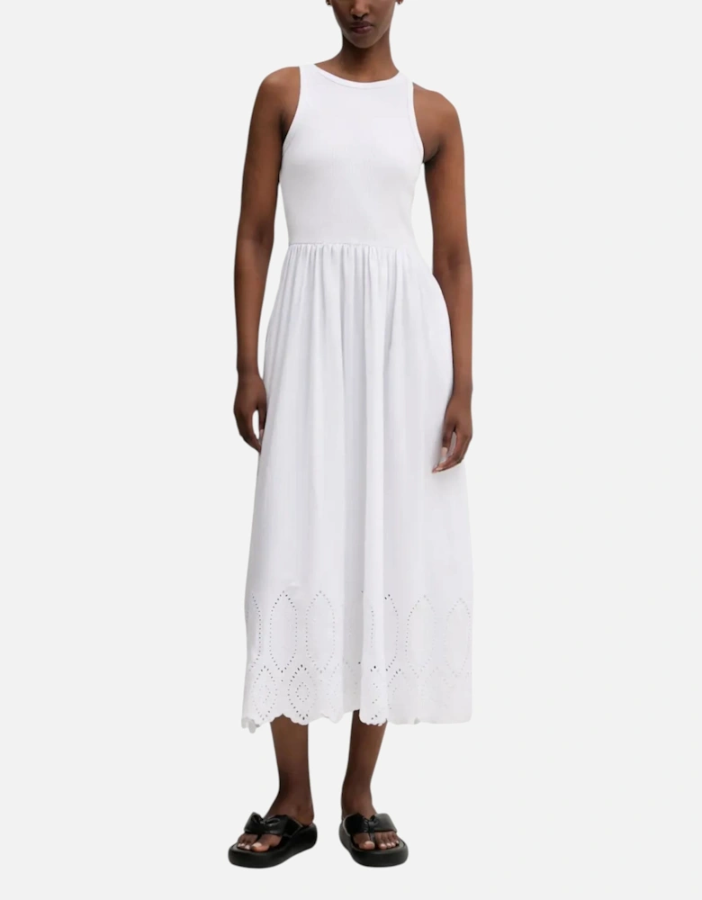 Strappy Cotton Blend Dress with Round Neck Women - White Dresses