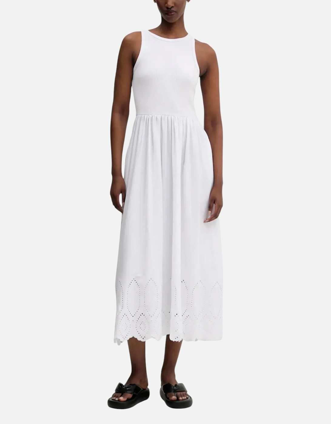 Strappy Cotton Blend Dress with Round Neck Women - White Dresses, 4 of 3