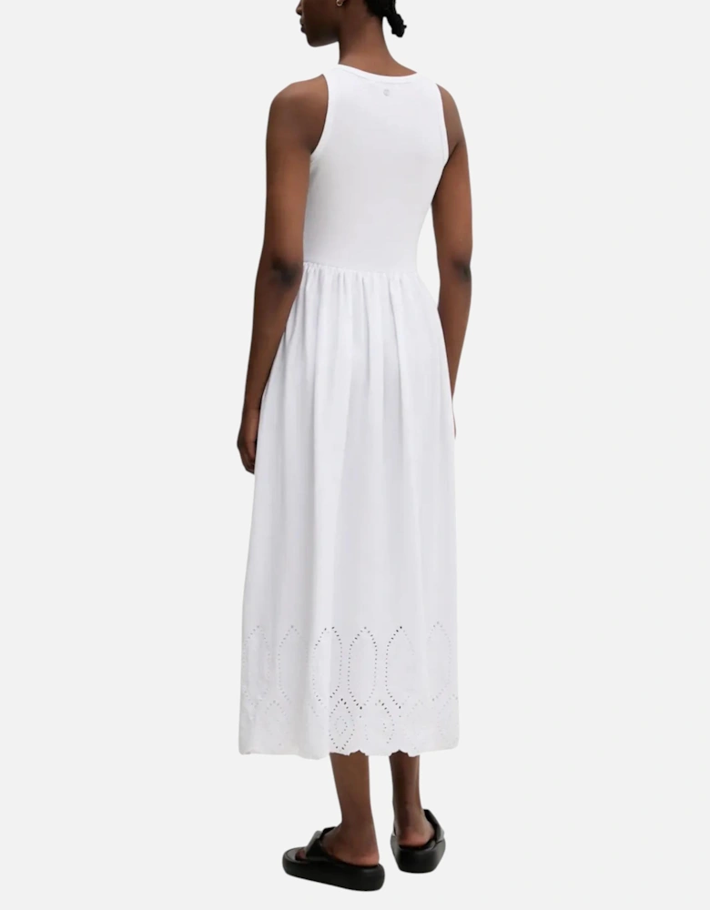 Strappy Cotton Blend Dress with Round Neck Women - White Dresses