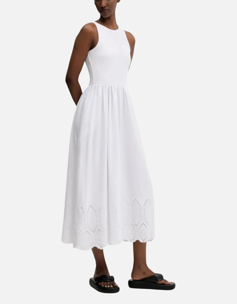 Strappy Cotton Blend Dress with Round Neck Women - White Dresses