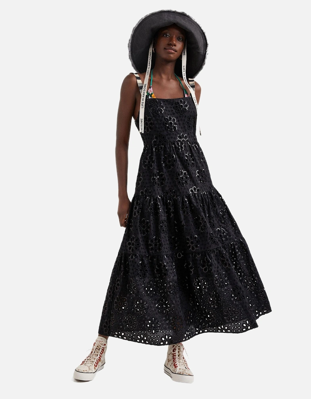 Square Neckline Cotton Dress Women - Black Dresses, 3 of 2