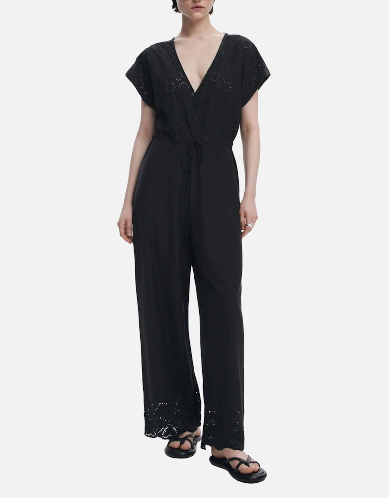 V-Neck Short Sleeve Jumpsuit Women - Black
