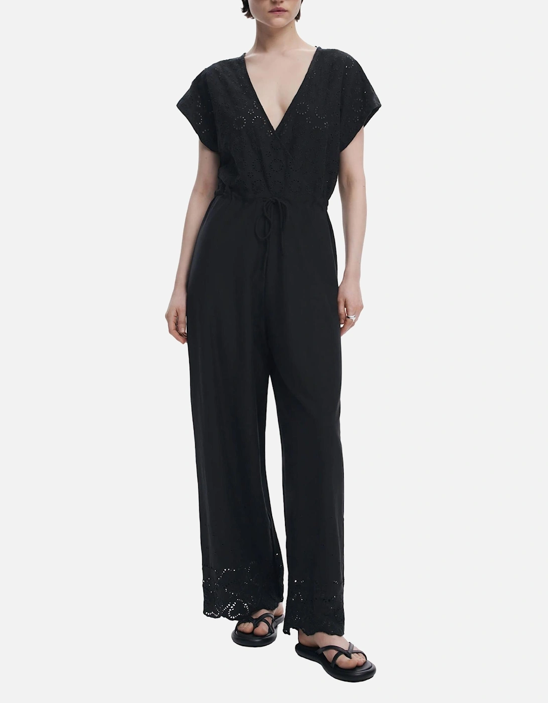 V-Neck Short Sleeve Jumpsuit Women - Black, 4 of 3