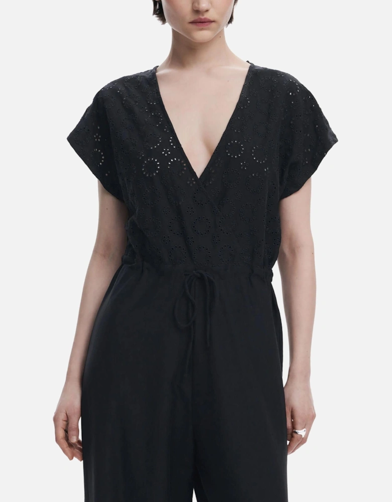 V-Neck Short Sleeve Jumpsuit Women - Black
