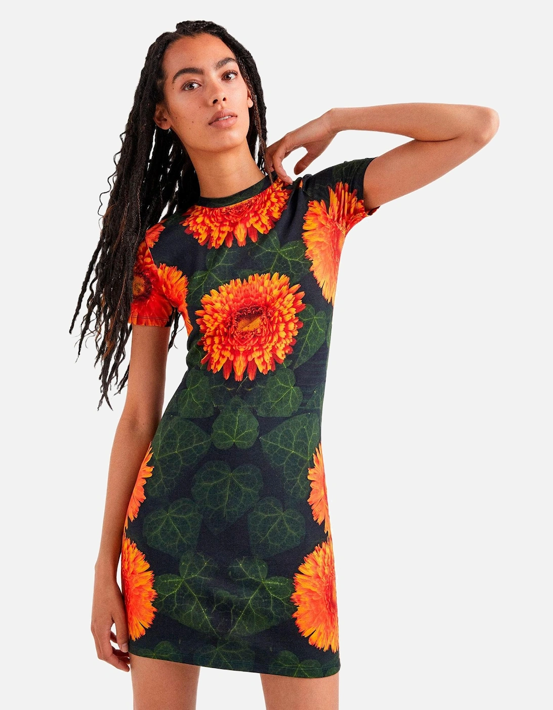 Printed Short Sleeve Cotton Dress Women - Orange Dresses, 4 of 3