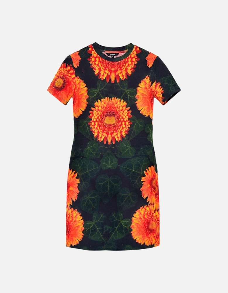 Printed Short Sleeve Cotton Dress Women - Orange Dresses