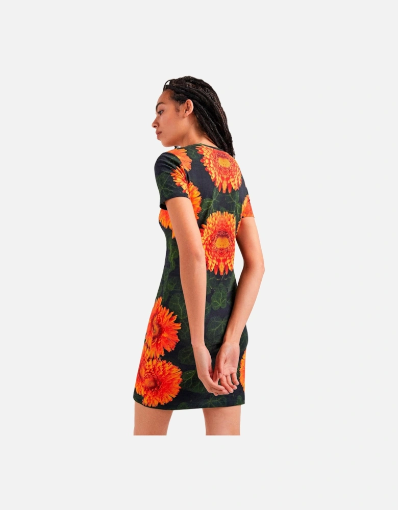Printed Short Sleeve Cotton Dress Women - Orange Dresses